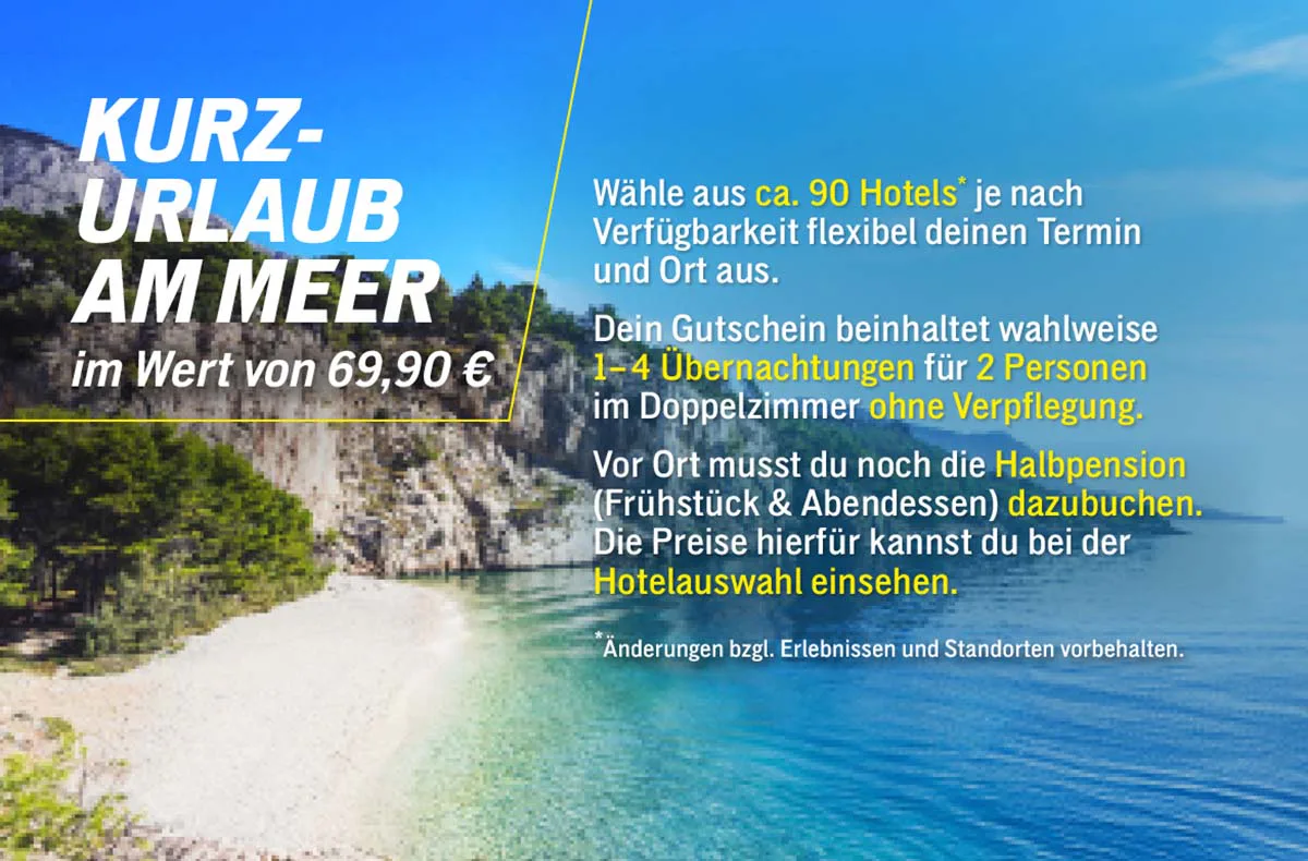 Kurzurlaub am Meer für 2 - 8